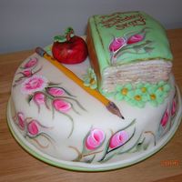 Happy Birthday Teacher Story Book Hand Painted Flowers, Story Book for Teacher, Fondant Pencil and apple