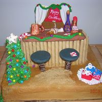Christmas At The Bar Bar Scene Cake, All Edible, Whiskey Pound cake with Butterscotch Frosting