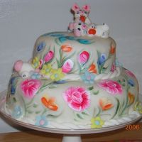 Painted Flowers With Fondant Bunnies Painted Flowers with Fondant Bunnies