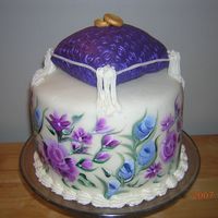 Purple Pillow With Rings Purple pillow with Rings and Flowers Handpainted on Fondant
