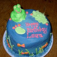 Hoppy Birthday I made this for my neice whose birthday is 2 days after my daughters. It was just for fun. Chocolate cake with BC including the frog.