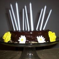 Husband's Birthday Cake Tried to do a chocolate glaze....practice, practice, practice. Flowers are royal icing.