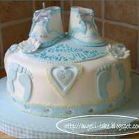Baptismal Cake In Blue/pastel Bautizo Azul chocolate cake,MMf,gumpaste booties