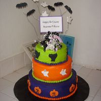 Halloween Birthday Cake I made this cake for my cousins twins who had a Hallowwen themed birthday party. I got the design idea from the cake cenrtral gallery,...
