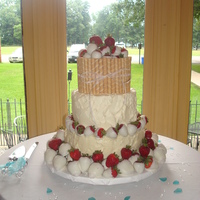 John And Di This top layer is covered in Priolines and filled with chocolate covered strawberries.