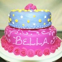 Izzie's Birthday Cake Buttercream frosting with buttercream detail. Fondant roses.