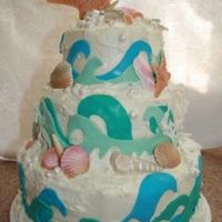 Ann's 75Th Frosted in buttercream. Fondant waves, coral, pearls and seashells.