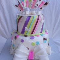 Butterflies Stripes Dots Bows Whimsical Cake Tthis cake was for a baby girl shower but could easily be a birthday cake for a young child. All decorations are handmade and edible....