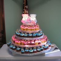 Boy&girl Twin Shower Pink & Blue Cupcake TowerI made these for a co-worker's shower. The cupcakes are yellow, devils food and red velvet with...