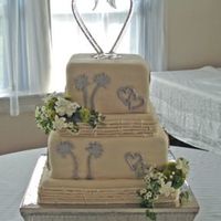 Classy Hawaii Cake was covered in MMF and decorated with gumpaste palm trees. The top tier had a hidden light inside the was projected through the glass...