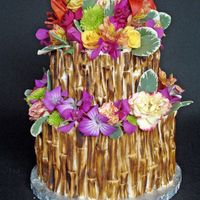 Bamboo Cake Hand Painted MMF bamboo and fresh flowers