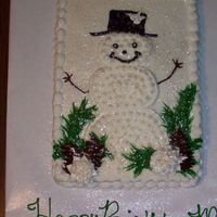 Snowman Birthday Cake Simple snowman for a co-workers son's birthday. This is a 1/4 sheet and I charged $20, customer was happy.