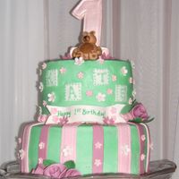 Kate's First Birthday Buttercream with fondant teddy bear, #1, and accents