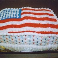 American Flag Cake American Flad Wilton Pan b.c. icing with alternating red and blue lines around the sides with the basket weaving, and shell border around...