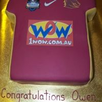 Bronco Jersey Choc mud cake with fondant icing. Pics printed out and laminated.