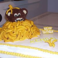 Going Bananas Cake for my nephew's first birthday inspired by other cakes on this site. I used candy clay for the bananas. Monkey came out looking...