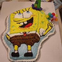 Sponge Bob Birthay Cake Cake decorated with buttercream colored.