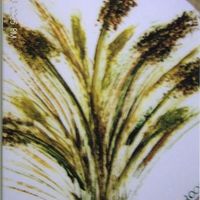 Round Plaque - Cake Painting Rolled fondant covered board, liquid gel pastes thinned with water. Fan brush used.