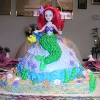 My Little Mermaid Flounder is made of fondant. Seashells and seaweed are Royal Icing. Everything is edible except torso up on the mermaid.