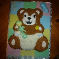 Baby_Shower_1.jpg Baby shower cake decorated in buttercream. The blanket, rattle, & bootie are made from fondant. I touched up (fixed) the face after...