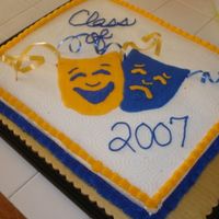 Comedy & Tragedy Drama Cake Chocolate Cake with traditional buttercream made for a co-workers daughters graduation party.