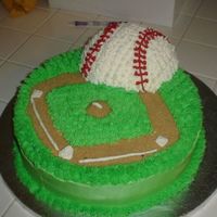 Baseball White cake and all buttercream. The dirt is made from brown sugar.