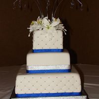 Blue And Silver This cake has a diamond impression on two tiers with pearls that I airbrushed silver. The middle tier is plain with a silver and blue...