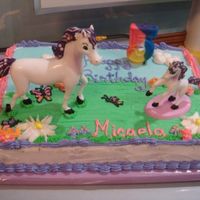 Unicorns A 1/4 sheet cake with the Unicorn theme figurines. My design was based on the invitation. It was difficult to keep the larger unicorn on...