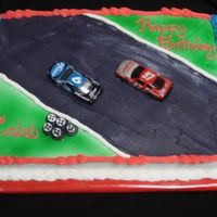 Racetrack I was asked to make a cake look like a cake from a grocery store. I had a hard time with the black icing.