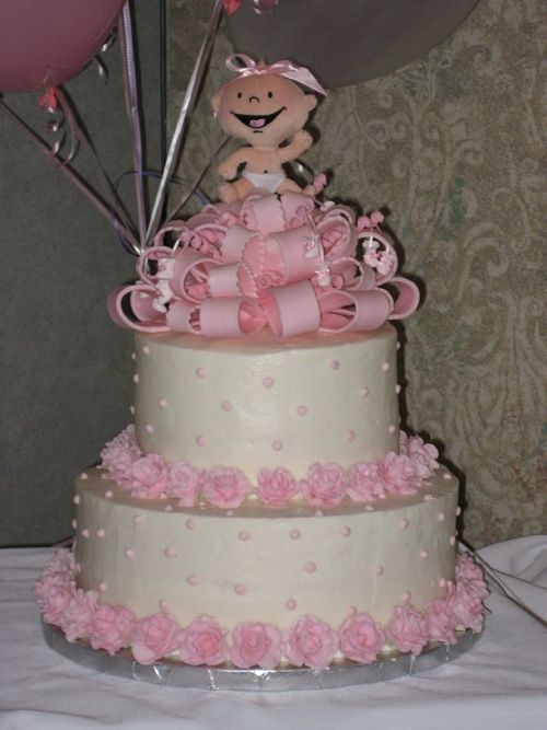 Baby Shower butter cream cake with fondant bow and fondant roses.