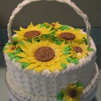 Sunflower Basket butter cream frosting with fondant sunflowers and gum paste handle