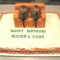 Couch Potatoes Joint birthday for my son and his cousin who are video game junkies! Couch and potatoes are made of RKT and covered in fondant. Cake is...
