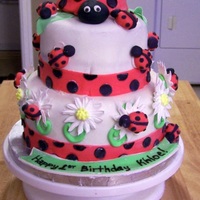 Ladybug Birthday Cake Based on a cake by Pink Cake Box. French Vanilla Cake with BC filling. Covered in MMF and decorated with gumpaste ladybugs and RI daisies...