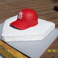 Base And Cap Bottom cake was two rectangles cut and top is a bowl. The brim of the cap is a piece of sheet metal shaped. All butter cream.