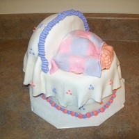 Bassinett Bottom cake was two round cakes top one is a half bowl cake. Baby's butt is a ramekin. All fondant.