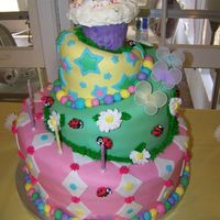 First Topsy Turvy Cake! I did this cake for my dd's birthday's. My baby turned one and my oldest 5 so we did a Ladybug and Butterfly theme. I covered the...