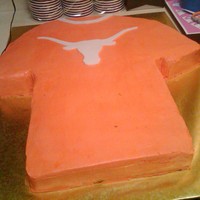 Texas Longhorns Tshirt sheet cake, buttercream icing and fondant longhorn.