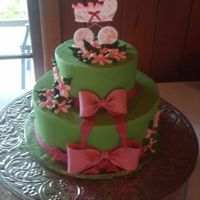 Matching Invitation 10 -6 all buttercream. Buttercream daisies and leaves. Gumpaste border and bows. Gumpaste baby carriage to match carriage on invitation.