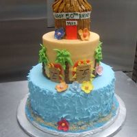 Hawaiian Theme 10 - 6 - 3 (tiki hut is 3). all buttercream some fondant accents.