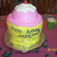 Ice Cream Sundae Cake 7,8, and 9 inch rounds with half a sports ball on top. All buttercream.