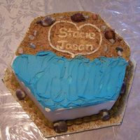 Stacie & Jason Fr. Vanilla cake w/raspberry filling iced with van bc. sand is a mixture of cookies & graham crackers. Chocolate shells. This was fun...