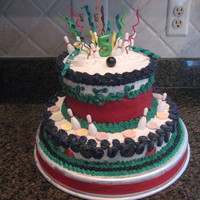 Purple And Red Birthday Cake My son's 5th birthday cake. He asked for a purple and red cake, with no fondant. I added green and starburst polka dots. Fondant...