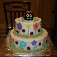 Lady Bug And Flowers I made this cake for a girl's 1st birthday. Buttercream with fondant accents. 12 inch vanilla cake with mocha filling. 8 inch Vanilla...