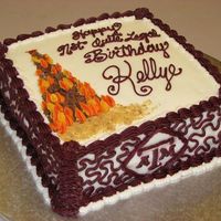 A&m Bonfire choc. cake w/BC frosting. Bonfire done in shaved choc w/bc flames