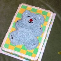 Fluffy Bear Just a white cake. The bear was covered with the grass tip. I don't think it came out bad.