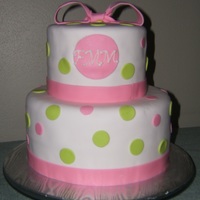 Girlie Baby Shower Cake White butter cake with strawberry cream filling and vanilla butter cream. Cake covered in MMF.