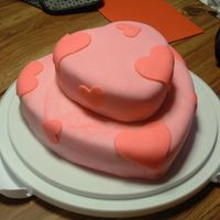 Valentines 2007 The cake is Yellow Butter Cake with Vanilla Flavored Buttercream Icing covered in Fondant and little Fondant hearts.