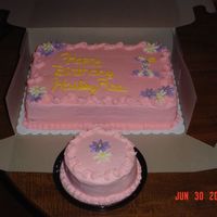 1 St Birthday 1st paid cake, white cake with vanilla pudding for filling, 1/4 sheet.All they said was lots of pink! 5" smash cake.
