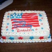 Patriotic Birthday Little boy wanted a cake with a flag on it, so this is what I came up with, the fondant drove me nuts, it's very humid and it just...