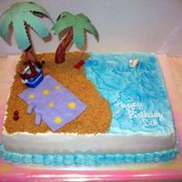 Beach Cake All details made out of gumpaste and MMF. Sand is crushed graham crackers.